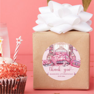 Sleepover Girl Birthday Personalized Thank you Classic Round Sticker