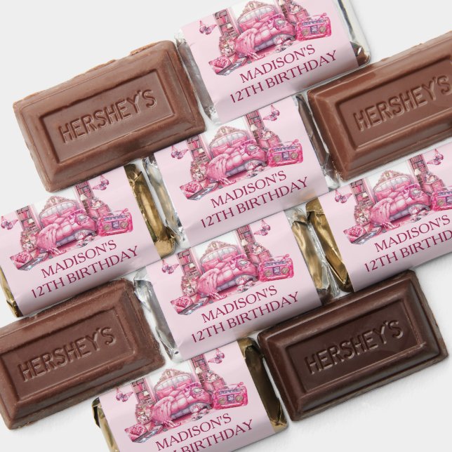 Sleepover Girl Birthday Pink Personalized Hershey's Miniatures (Assorted)