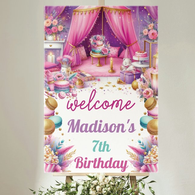 Sleepover Girl Birthday Welcome Pink Purple Gold  Poster (Creator Uploaded)