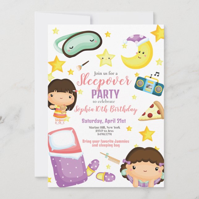 Sleepover Girl Slumber Party Birthday  Invitation (Front)