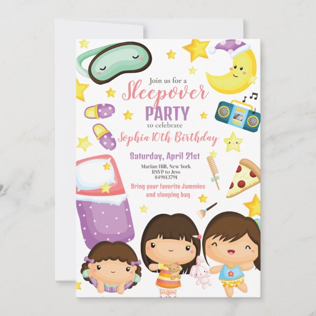 Sleepover Girl Slumber Party Birthday  Invitation (Front)