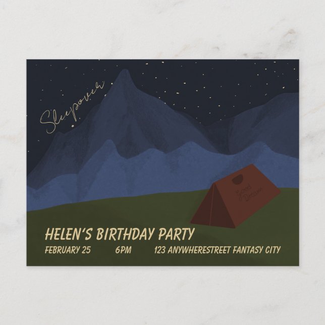 Sleepover invitation postcard (Front)