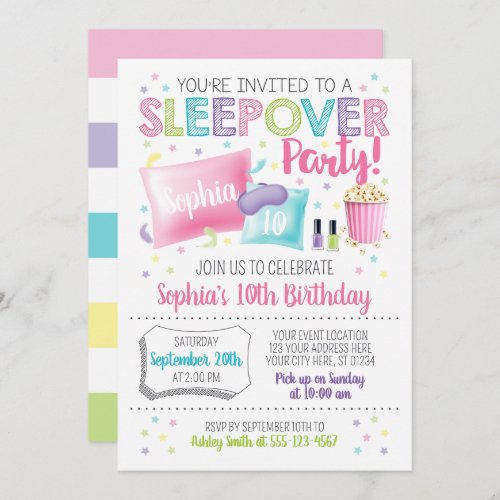 Sleepover Invitation Slumber Party Birthday Invitation