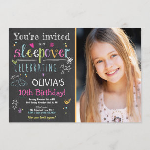 Sleepover Invitation Slumber Party Pajamas Girl