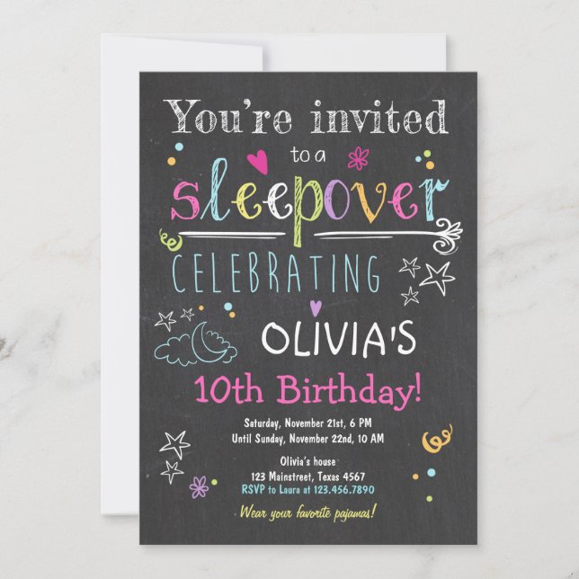 Sleepover Invitation Slumber Party Pajamas Girl (Front)