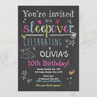 Sleepover Invitation Slumber Party Pajamas Girl