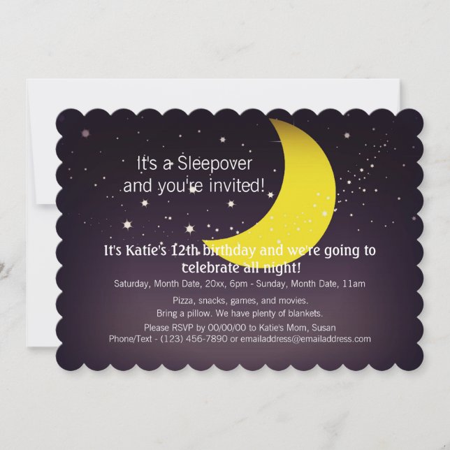 Sleepover Moon and Stars Invitation (Front)