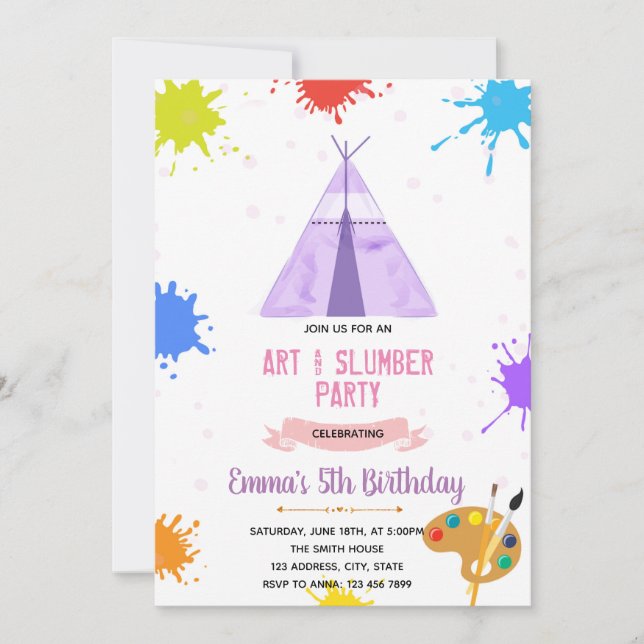 Sleepover painting party invitation (Front)