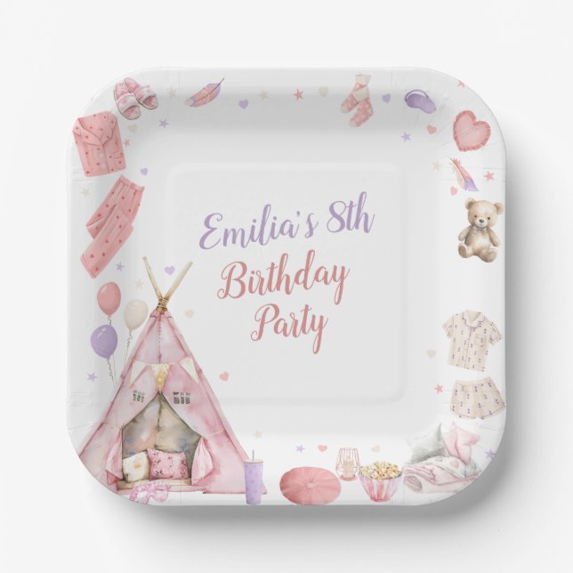 Sleepover Pajama Birthday Party Paper Plates (Front)