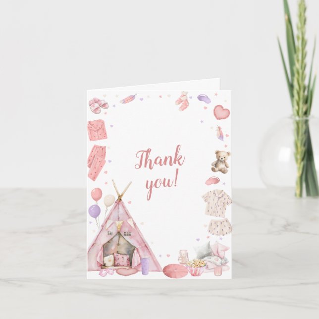 Sleepover Pajama Birthday Party Thank You Card (Front)