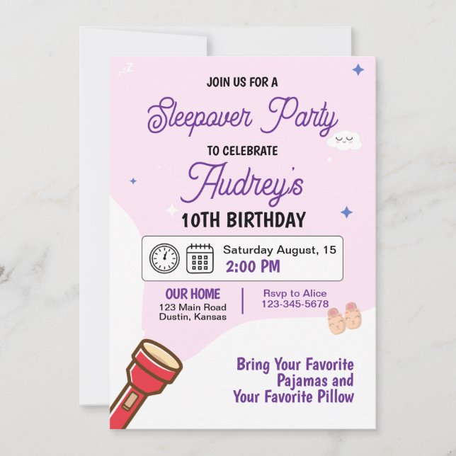 Sleepover Pajama Party Birthday Invitation (Front)