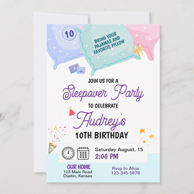 Sleepover Pajama Party Birthday Invitation (Front)