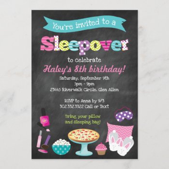 Sleepover Pajama Slumber Party Chalkboard Invitation by modernmaryella at Zazzle