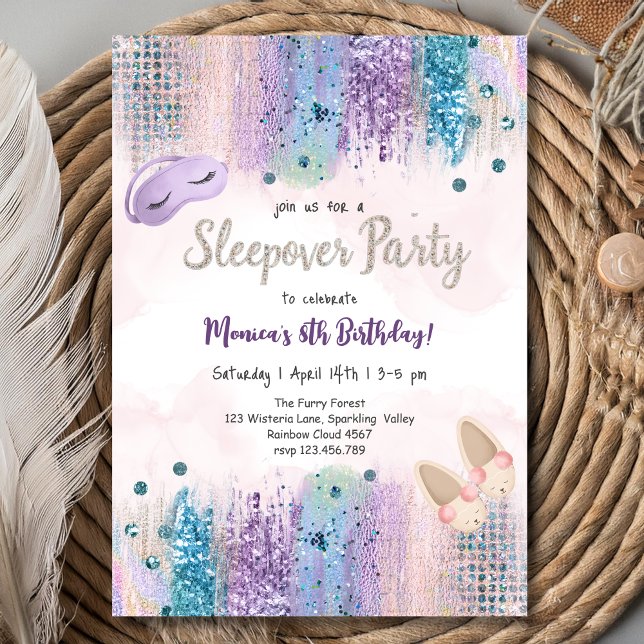 Sleepover pajama teen birthday party invitation (Creator Uploaded)