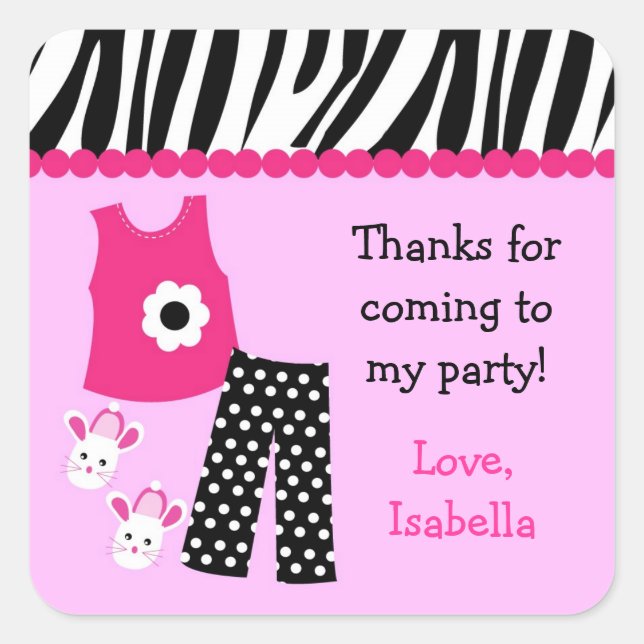 Sleepover Pajamas Birthday Party Favor Stickers (Front)
