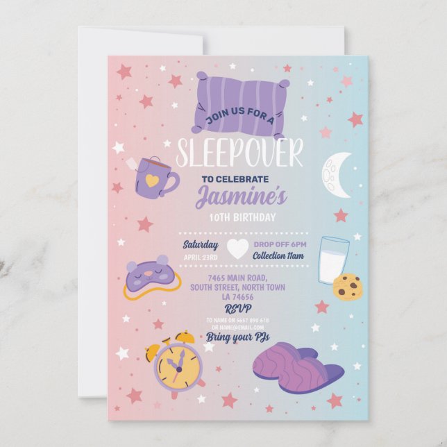 Sleepover Party Birthday Slumber Cute Girls Pink Invitation (Front)