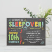Sleepover Party, Chalkboard and Bold Colors Invitation (Standing Front)