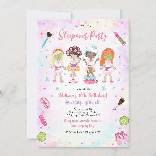 Sleepover Party Girl Spa Pink Birthday Invitation