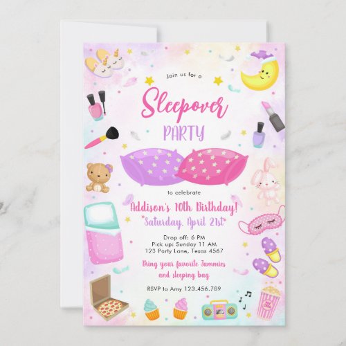 Sleepover Party Girl Spa Pink Birthday Invitation