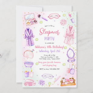 Sleepover Party Girl Spa Pink Birthday Invitation