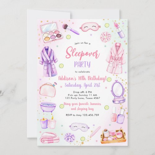 Sleepover Party Girl Spa Pink Birthday Invitation