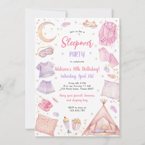 Sleepover Party Girl Spa Pink Birthday Invitation