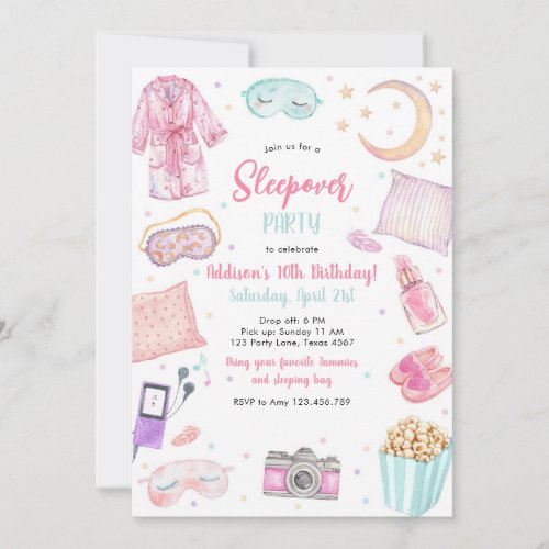 Sleepover Party Girl Spa Pink Birthday Invitation