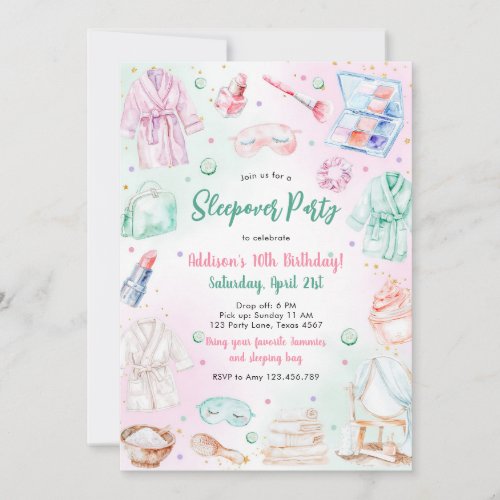 Sleepover Party Girl Spa Pink Birthday Invitation