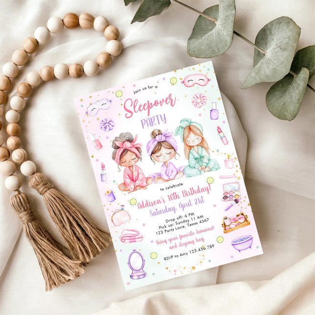 Sleepover Party Girl Spa Pink Birthday Invitation (Creator Uploaded)