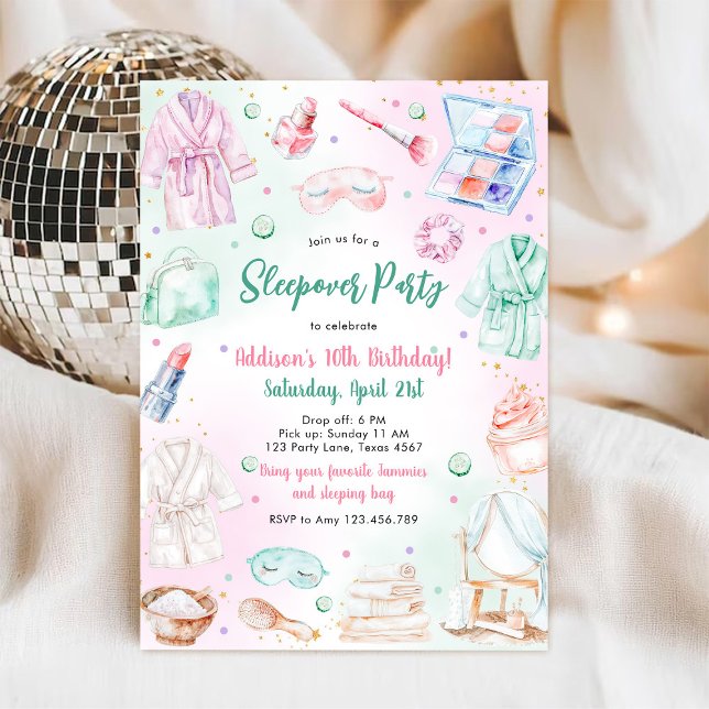 Sleepover Party Girl Spa Pink Birthday Invitation (Creator Uploaded)
