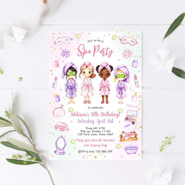 Sleepover Party Girl Spa Pink Birthday Invitation (Creator Uploaded)