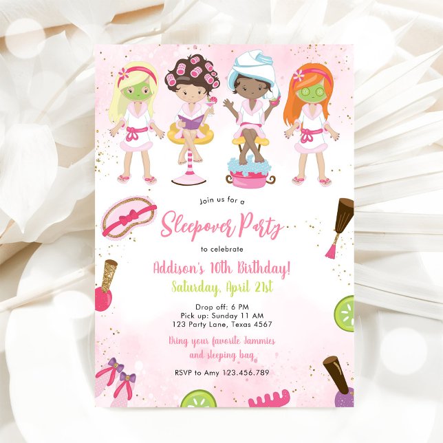 Sleepover Party Girl Spa Pink Birthday Invitation (Creator Uploaded)
