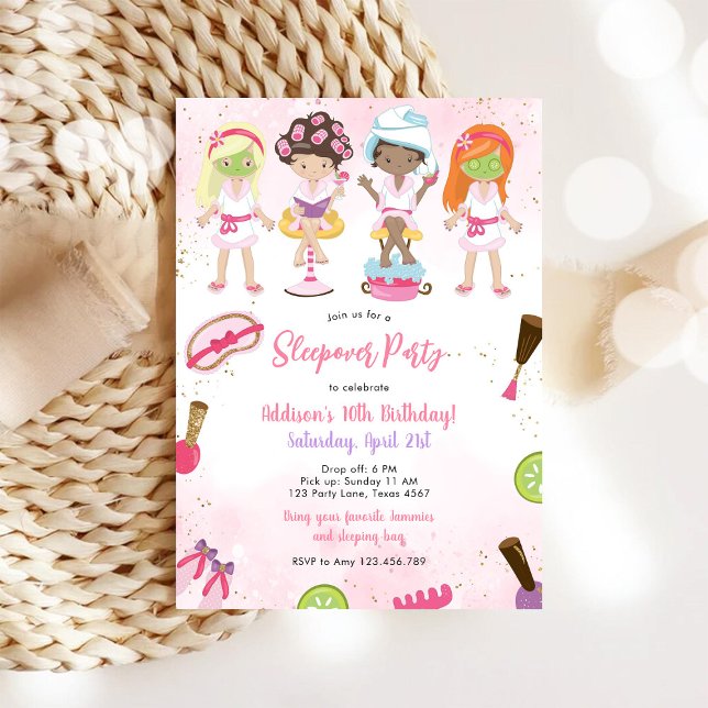 Sleepover Party Girl Spa Pink Birthday Invitation (Creator Uploaded)