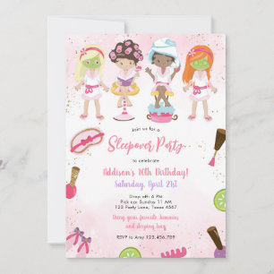 Sleepover Party Girl Spa Pink Birthday Invitation