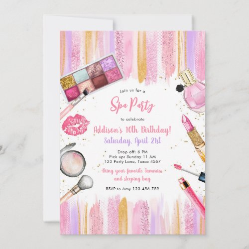 Sleepover Party Girl Spa Pink Birthday Invitation