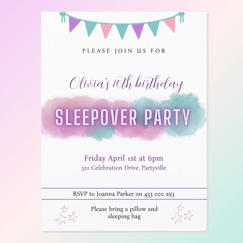 Sleepover Party invitation  Pretty pastels 