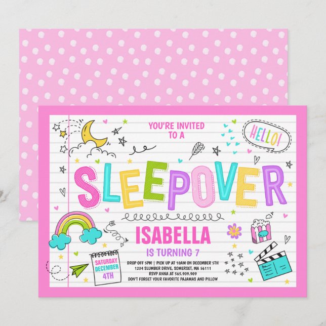 Sleepover Party Invitation Slumber Pajama Party (Front/Back)