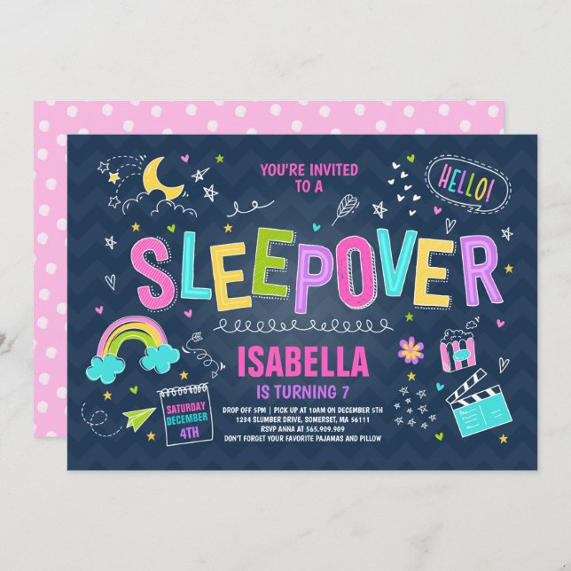 Sleepover Party Invitation Slumber Pajama Party (Front/Back)