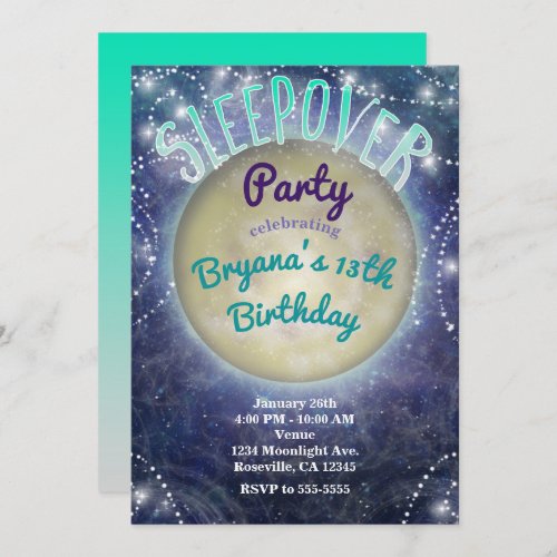 Sleepover Party Moon in the Night Sky Invitations