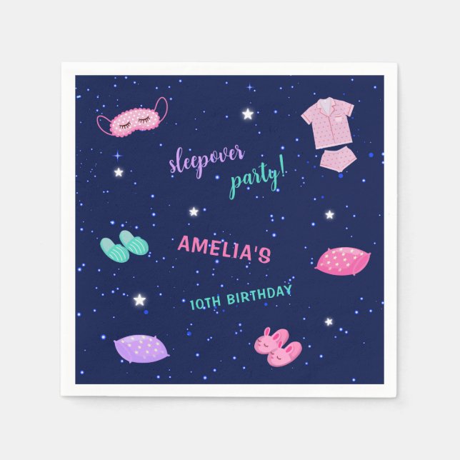 Sleepover Party Pajama Birthday Paper Napkin (Front)