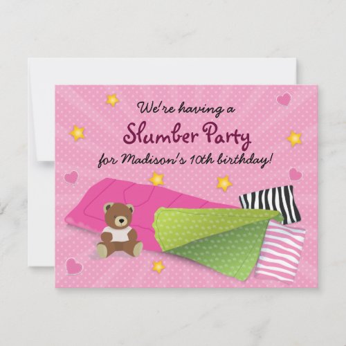 Sleepover Party Pink Custom Invitations