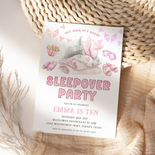 Sleepover Party Slumber Party Pink Girl Birthday Invitation