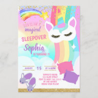 Sleepover Party Unicorn Rainbow Slumber Birthday Invitation