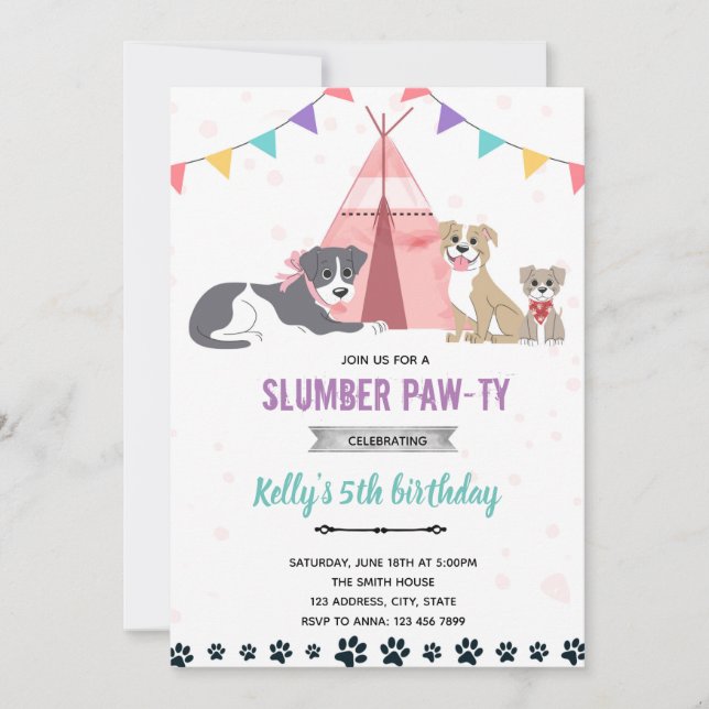 Sleepover pawty party invitation (Front)