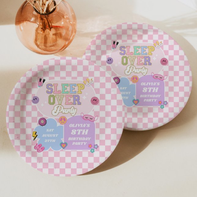 Sleepover Preppy Varsity Patch Birthday Party Paper Plates (Creator Uploaded)