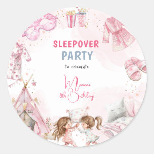 Sleepover pyjama kids birthday party classic round sticker