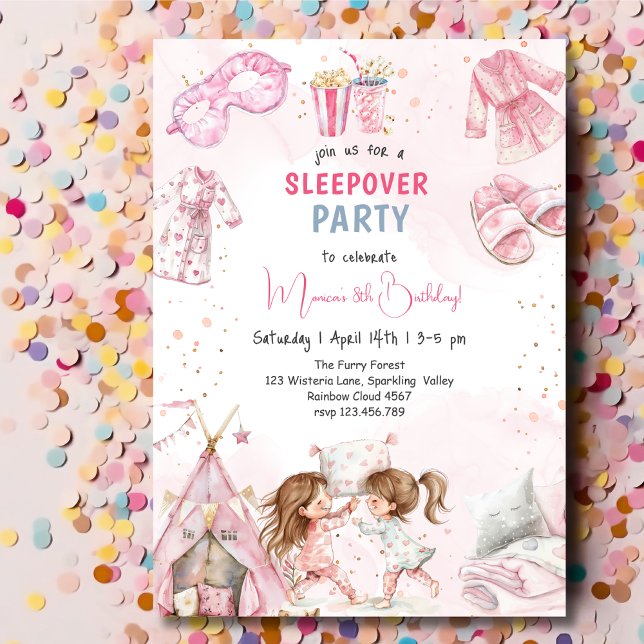 Sleepover pyjama kids birthday party invitation (Creator Uploaded)
