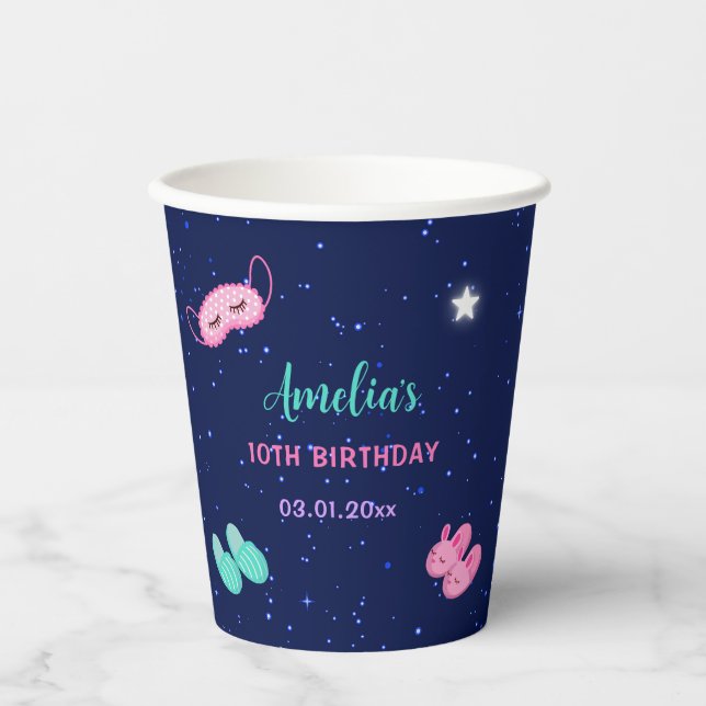 Sleepover Slumber Girl Pink Birthday Party  Paper Cups (Front)