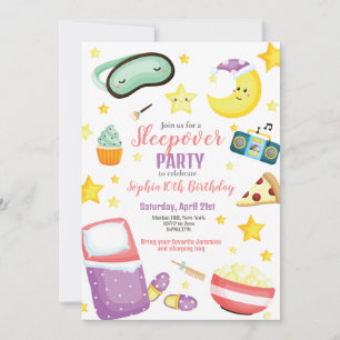 Sleepover Slumber Party Girl Birthday  Invitation