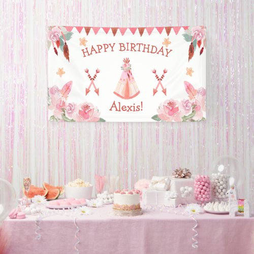 Sleepover Slumber Party Girl Pink Teepee Birthday  Banner